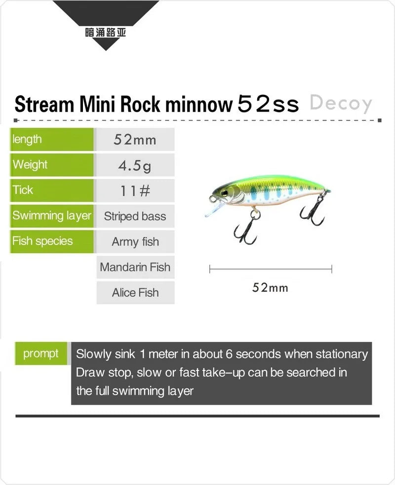 1 Pcs Small Lures for Minnow Fishing Lure Japanese Style Bait 4.5g 52mm Slowly Sinking Minnow Mini Hard Bait for Perch Trout