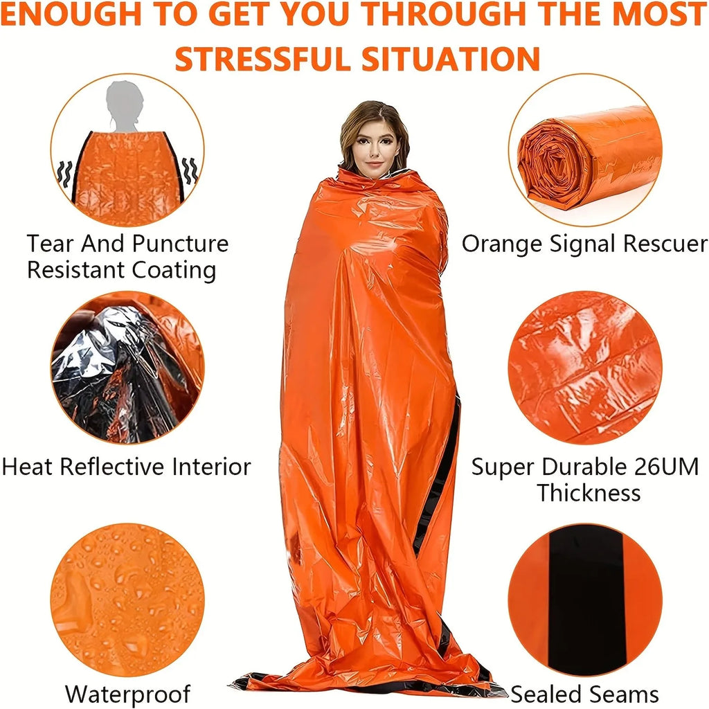 4 pcs outdoor emergency tent+sleeping bag+raincoat+first aid blanket bundle pocket set suitable for outdoor camping and hiking