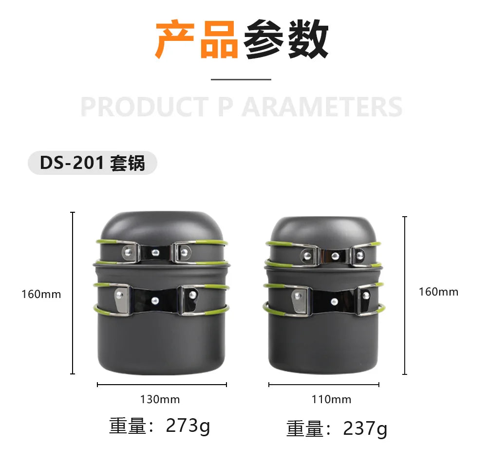 Camping Tableware Kit Outdoor Cookware Set Portable Pot Bowl Hiking Picnic Fishing Cooking Utensils Equipment Kitchen Supplies