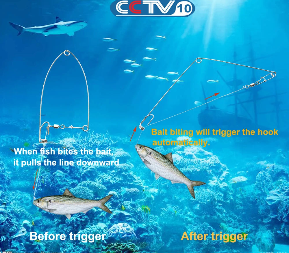 Automatic Fishing Spring Fish Hook Trigger Stainless Steel Bait Catch Fish Automatically Fish Trap Fishing Accessory Tackle FVIP