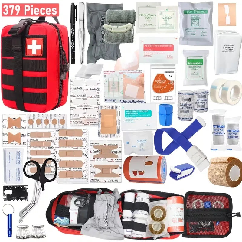 379pcs Camping First Aid Kit Portable Emergency Bag,Survival Carry-On for Outdoor Activities, Camping, Hunting, Hiking