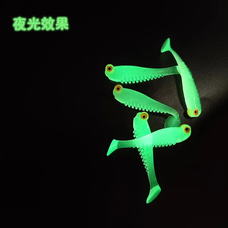 5pcs/bag 5cm 1.3g Luminescence Soft Lure Realistic T Tail Fish Imitation Bait for Fishing Tackle Gear Night Fishing Sea River