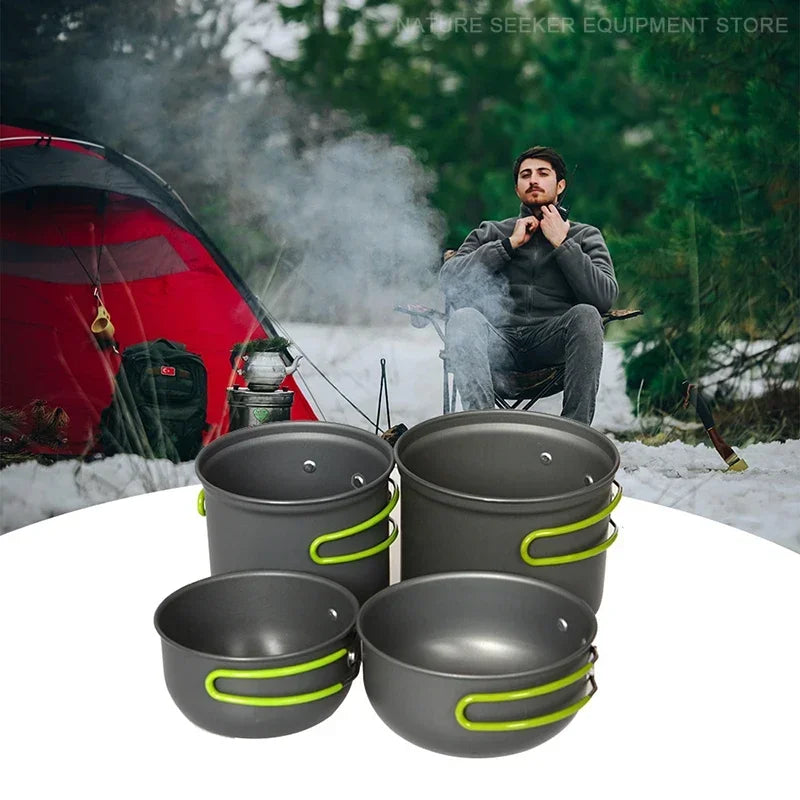 Camping Tableware Kit Outdoor Cookware Set Portable Pot Bowl Hiking Picnic Fishing Cooking Utensils Equipment Kitchen Supplies