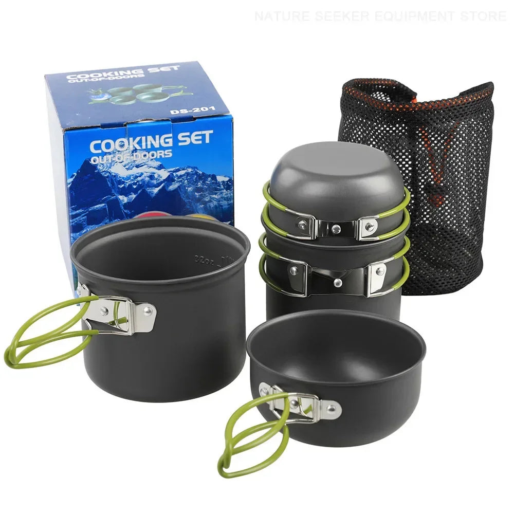 Camping Tableware Kit Outdoor Cookware Set Portable Pot Bowl Hiking Picnic Fishing Cooking Utensils Equipment Kitchen Supplies
