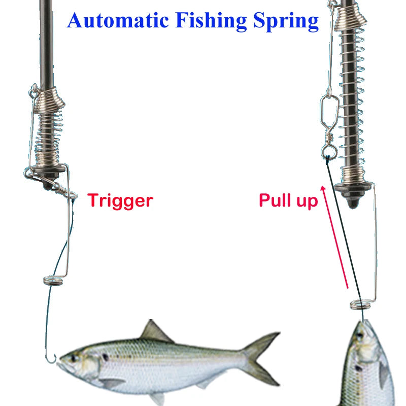 Automatic Fishing Spring Fish Hook Trigger Stainless Steel Bait Catch Fish Automatically Fish Trap Fishing Accessory Tackle FVIP