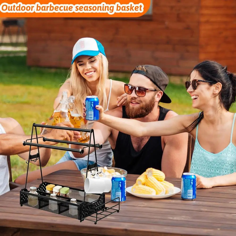 Grill Caddy For Outdoor Grill Camping Utensils Storage Caddy Barbecue Tool Caddy Camping Must-Haves Storage Caddy For Camping