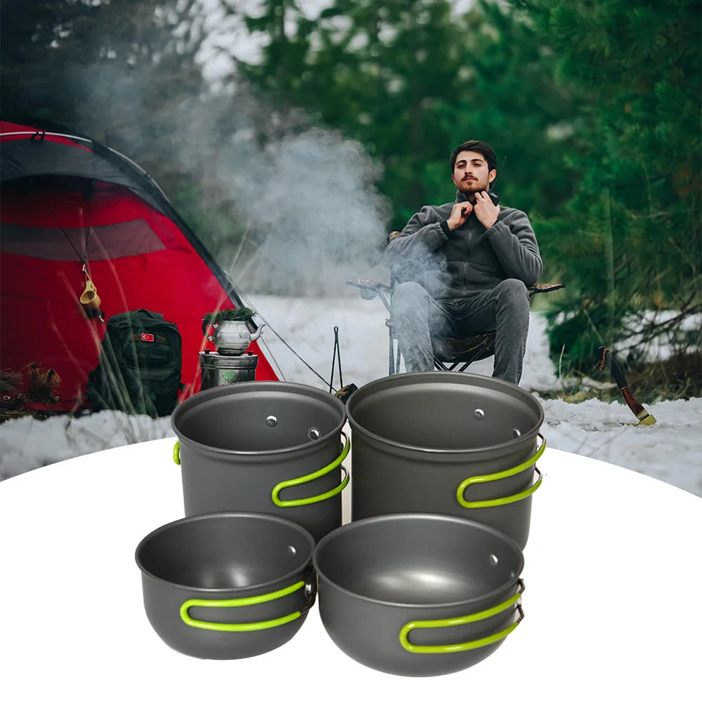 Camping Tableware Kit Outdoor Cookware Set Portable Pot Bowl Hiking Picnic Fishing Cooking Utensils Equipment Kitchen Supplies