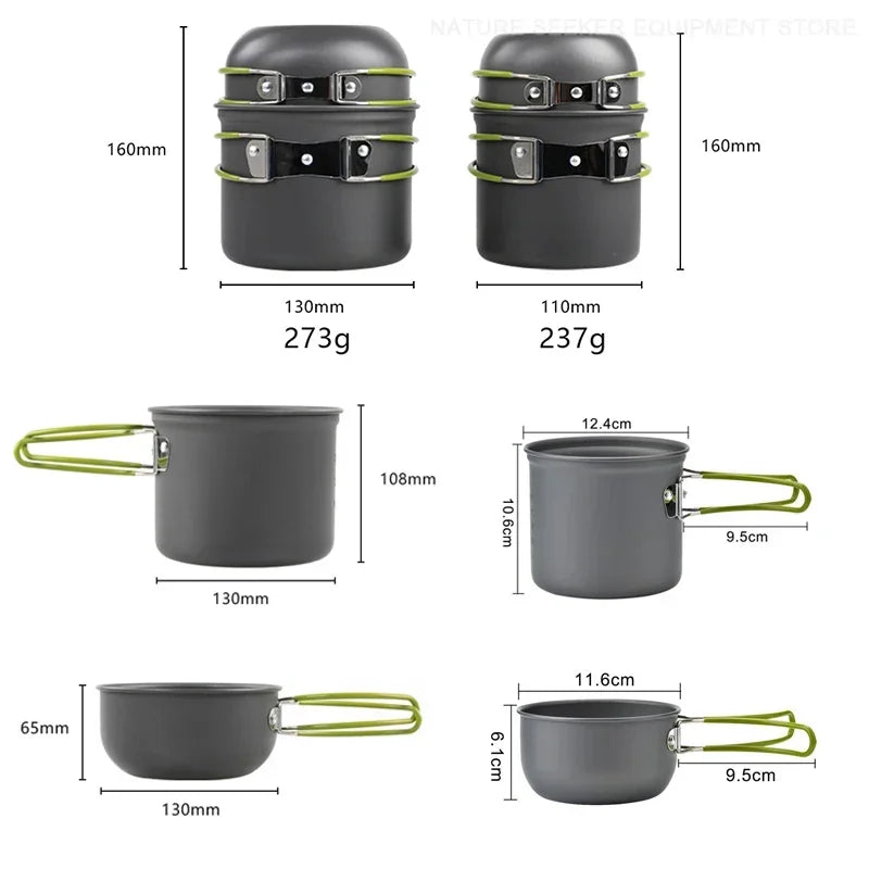 Camping Tableware Kit Outdoor Cookware Set Portable Pot Bowl Hiking Picnic Fishing Cooking Utensils Equipment Kitchen Supplies
