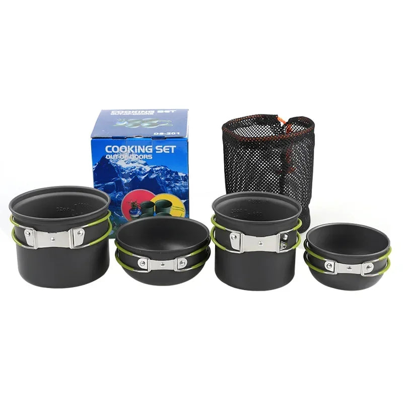 Camping Tableware Kit Outdoor Cookware Set Portable Pot Bowl Hiking Picnic Fishing Cooking Utensils Equipment Kitchen Supplies