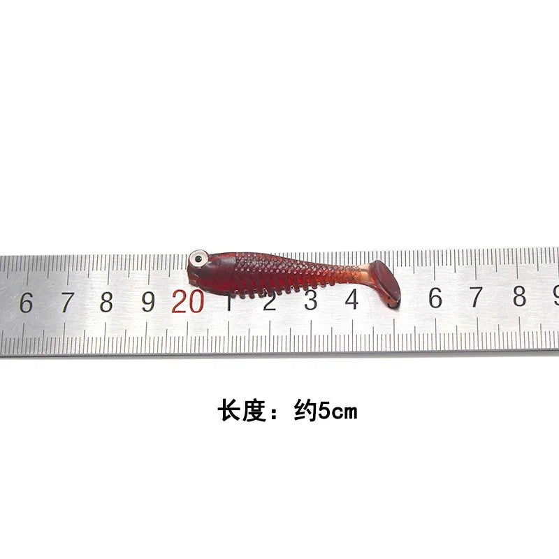 5pcs/bag 5cm 1.3g Luminescence Soft Lure Realistic T Tail Fish Imitation Bait for Fishing Tackle Gear Night Fishing Sea River