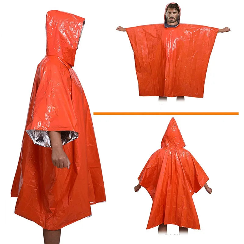 4 pcs outdoor emergency tent+sleeping bag+raincoat+first aid blanket bundle pocket set suitable for outdoor camping and hiking
