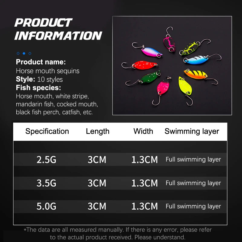 2.5g 3.5g 5.5g Spinner Spoon Fishing Lure Metal Rotating Sequins Wobbler Treble Hook Artificial Bait Carp Bass Pesca Tackle