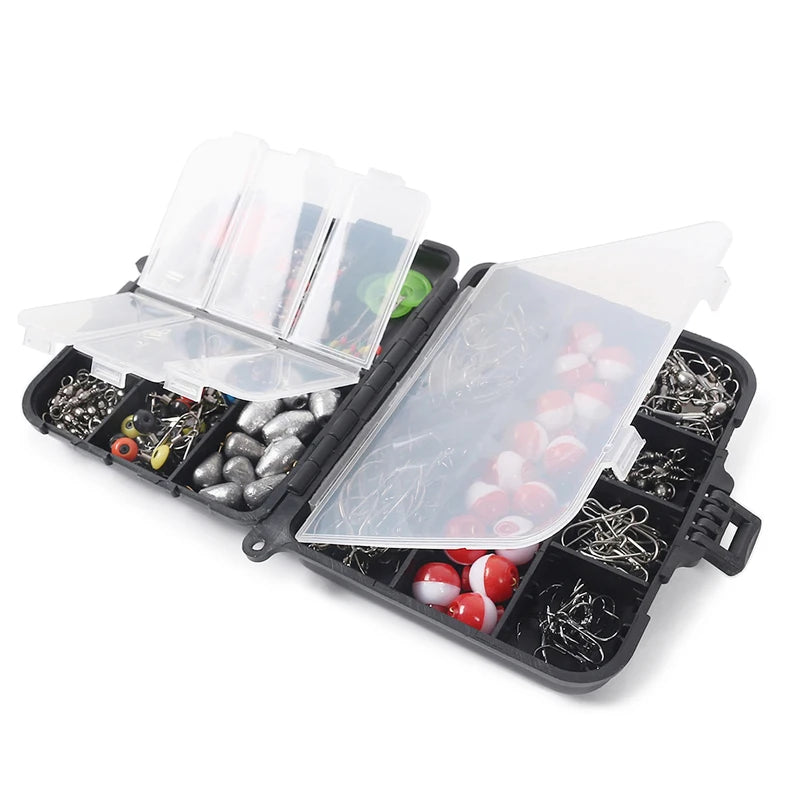 263pcs Outdoor Fishing Accessories Set With Tackle Box Including Plier Jig Hooks Sinker Weight Swivels Snaps Sinker Slides Kit