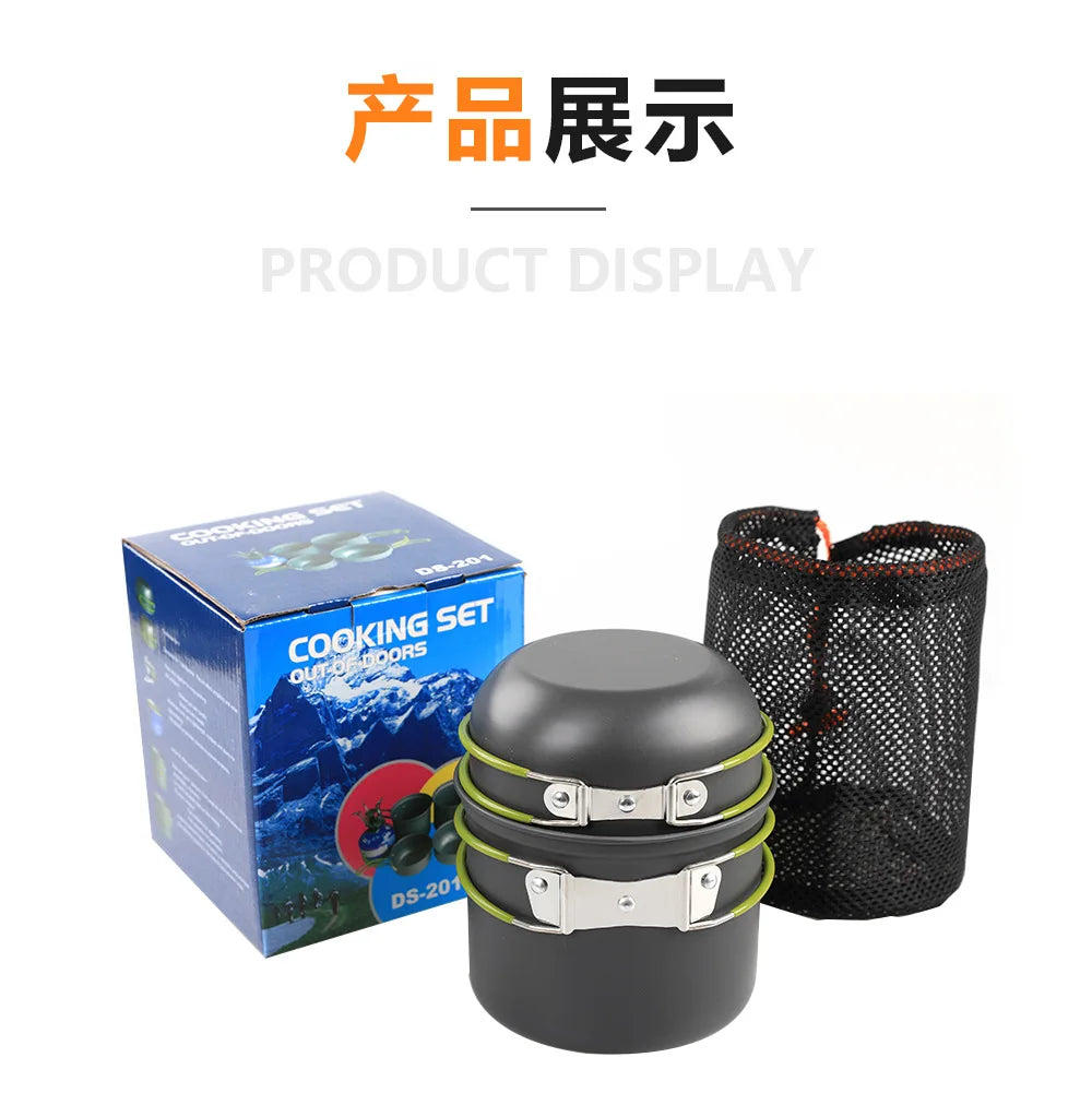 Camping Tableware Kit Outdoor Cookware Set Portable Pot Bowl Hiking Picnic Fishing Cooking Utensils Equipment Kitchen Supplies