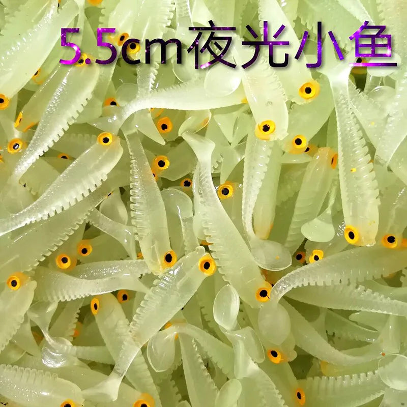 5pcs/bag 5cm 1.3g Luminescence Soft Lure Realistic T Tail Fish Imitation Bait for Fishing Tackle Gear Night Fishing Sea River