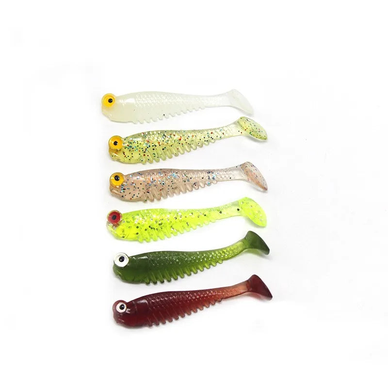 5pcs/bag 5cm 1.3g Luminescence Soft Lure Realistic T Tail Fish Imitation Bait for Fishing Tackle Gear Night Fishing Sea River