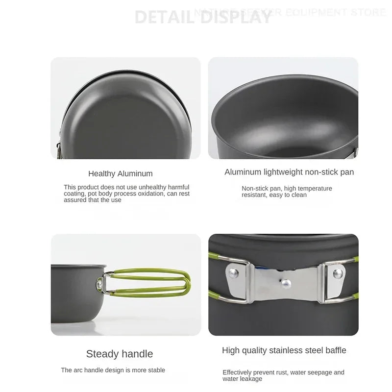 Camping Tableware Kit Outdoor Cookware Set Portable Pot Bowl Hiking Picnic Fishing Cooking Utensils Equipment Kitchen Supplies
