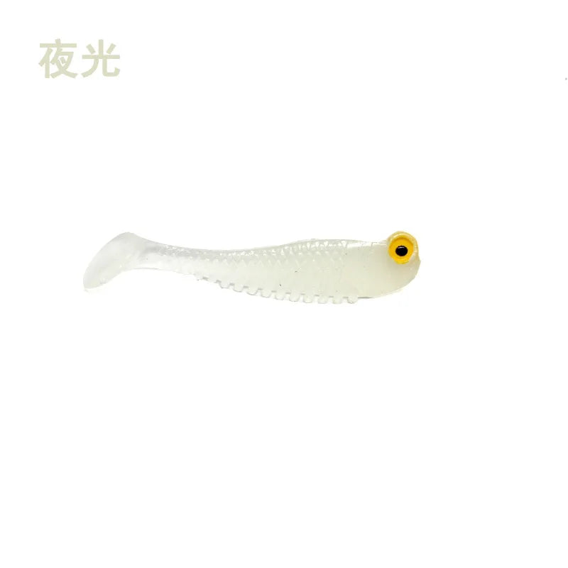 5pcs/bag 5cm 1.3g Luminescence Soft Lure Realistic T Tail Fish Imitation Bait for Fishing Tackle Gear Night Fishing Sea River