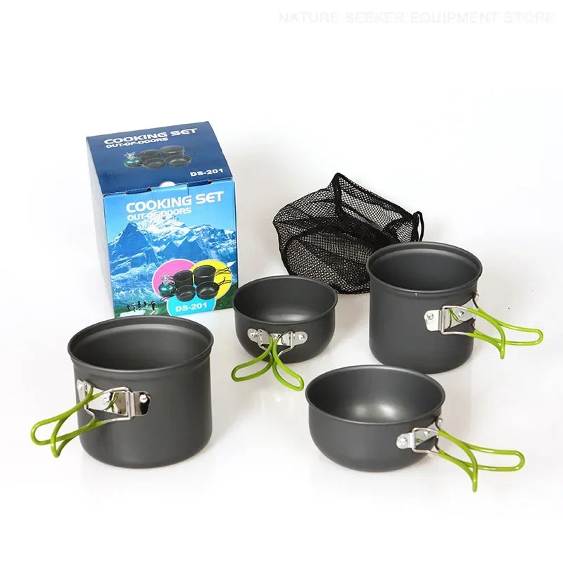Camping Tableware Kit Outdoor Cookware Set Portable Pot Bowl Hiking Picnic Fishing Cooking Utensils Equipment Kitchen Supplies
